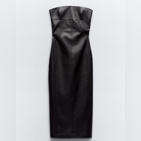 ZARA ~ Strapless Faux Leather Dress - Picture 10 of 12